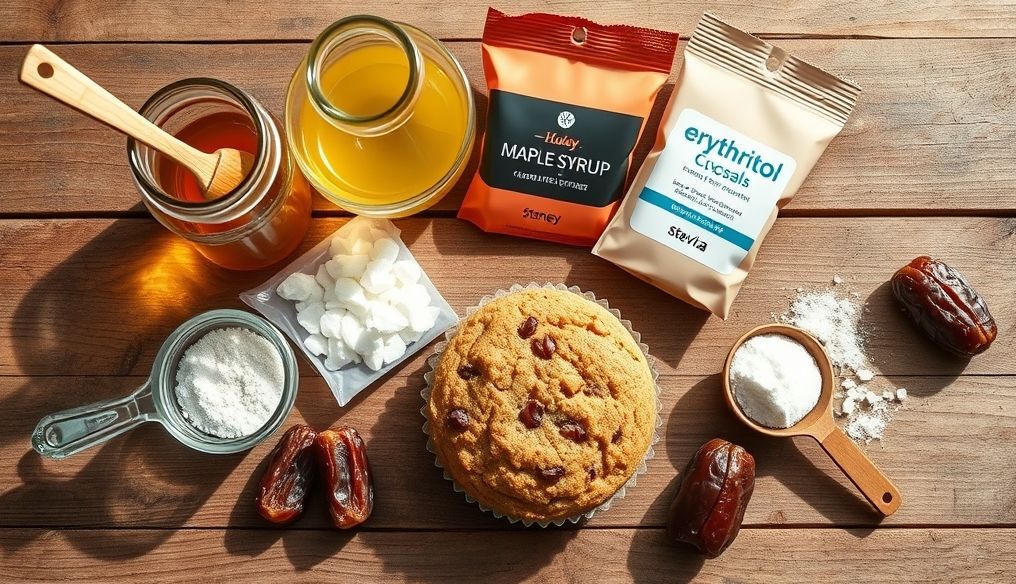 What are the healthy alternatives to white sugar in desserts and how can they be used effectively?